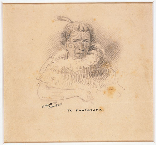 An 1845 pencil sketch of Te Rauparaha by Edward Abbott