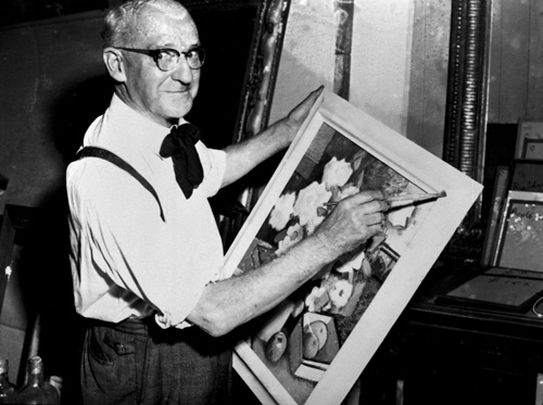 John Weeks at Auckland Institute and Museum, 15 March 1955