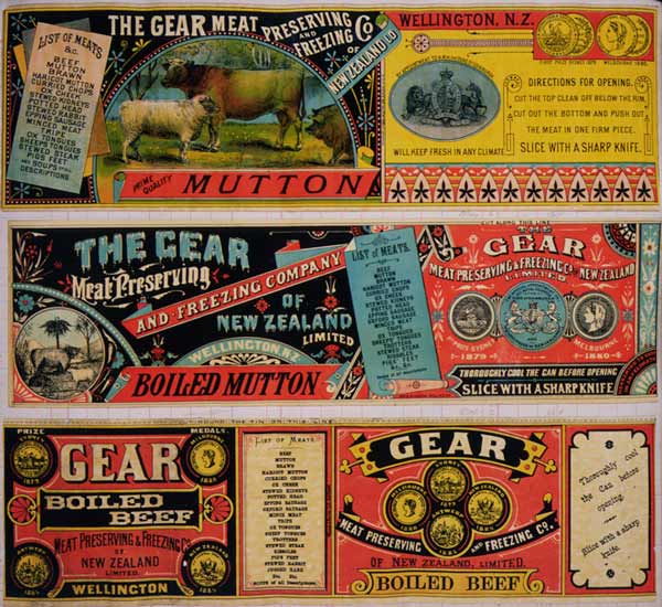 Collection of decorative 'Gear' company meat labels
