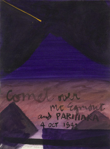 ‘Comet over Mount Egmont (Taranaki) and Parihaka’ (Tūnui-a-te-ika kei runga o Taranaki me Parihaka)