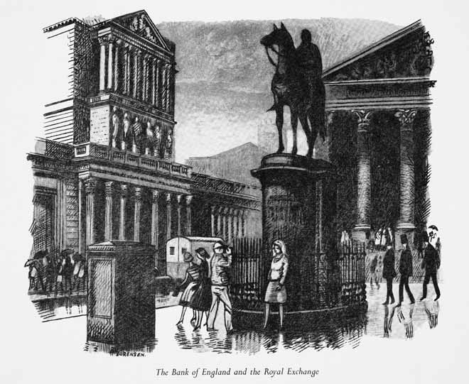 The Bank of England and the Royal Exchange, London, 1930