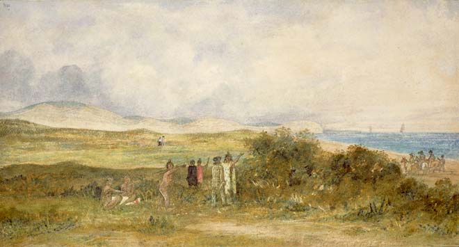On the beach, 1840s