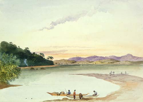 Village on the Kaipara River, 1864
