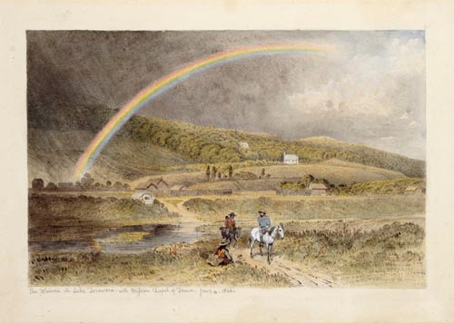 Painting of a mission station and village 