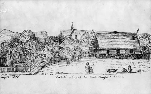 Pūtiki church and Mete Kīngi’s house