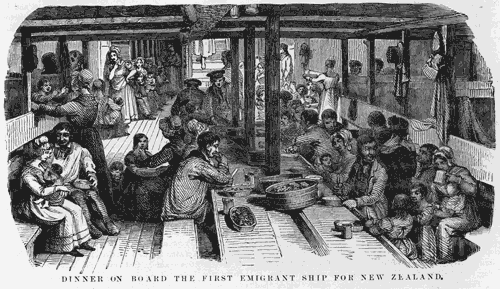 Steerage passengers eating dinner