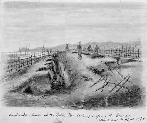 A view inside Gate Pā, 1864 