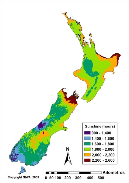 Mean annual sunshine hours, 1971–2000