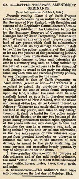 Cattle Trespass Amendment Ordinance 1844