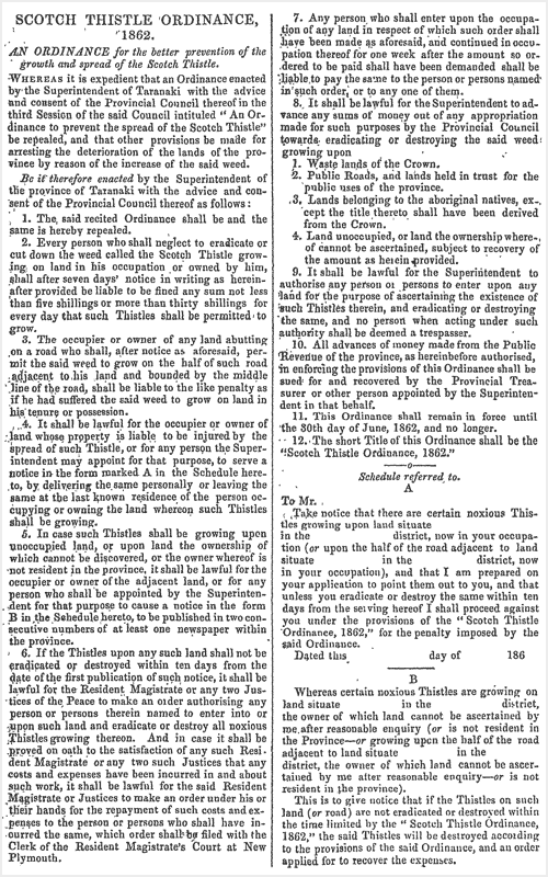 Scotch Thistle Ordinance 1862