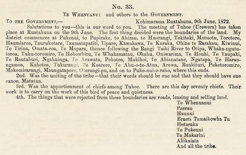 Letter to the government from Tūhoe