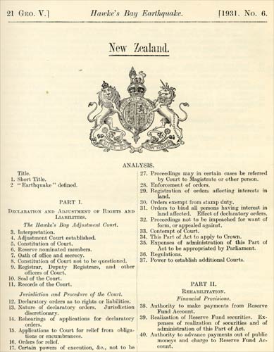 The Hawke’s Bay Earthquake Act 1931