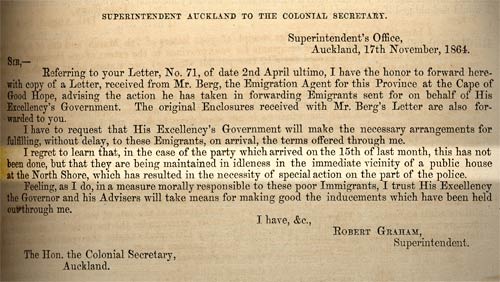 Settling immigrants from Cape Town, 1864 