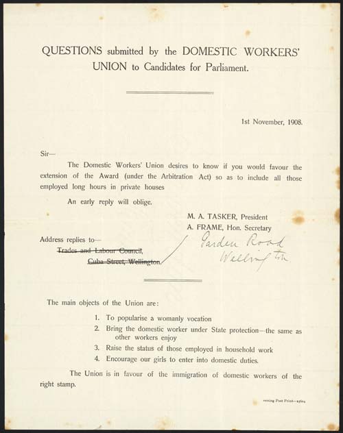 Domestic Workers’ Union, 1908
