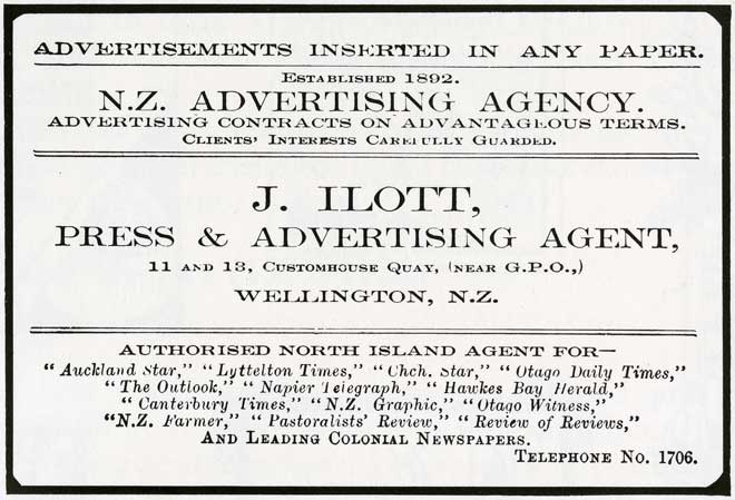 J. Ilott's business card, 1899