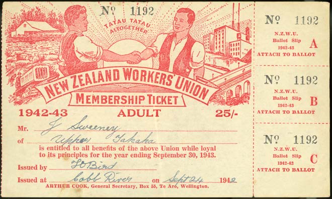 New Zealand Workers’ Union membership ticket