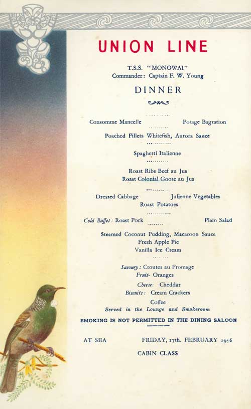 Dinner on the Monowai 