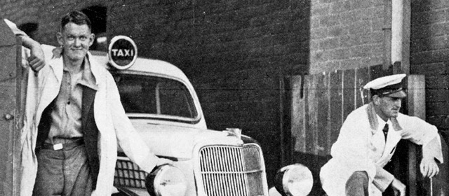 Taxi drivers touting for business, Christchurch, 1936