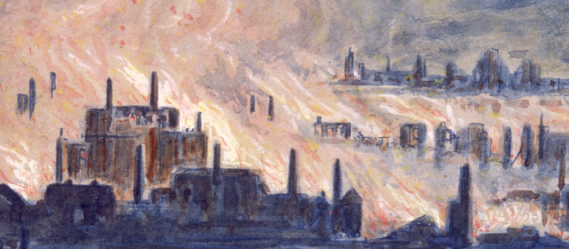 Painting of the Lyttelton fire of 1870, by J. Sanderson