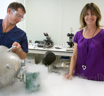 Dr Mary Birdsall and laboratory technician Adam Nancekivel of Fertility Associates