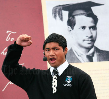 Whare kura student Thomas Mason delivers his whaikōrero