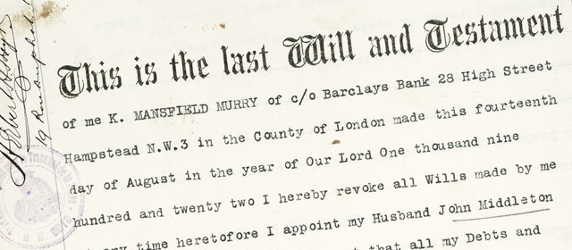 Katherine Mansfield's will