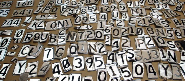 Cut-up car number plates