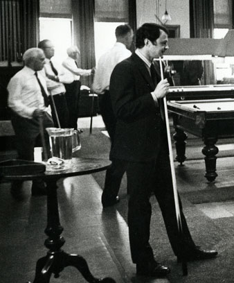 Playing billiards at the Wellington Club, 1972