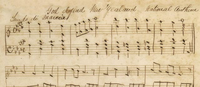 Handwritten manuscript for 'God defend New Zealand'