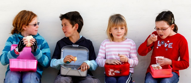 Eating school lunches, Windy Ridge School, Auckland, 2007
