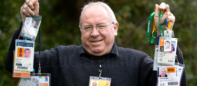 Keith Quinn with nine sets of Olympic Games accreditation, 2008