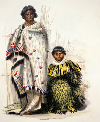 Waikato chiefs Te Moanaroa and Te Awa-i-taia wearing prestige cloaks