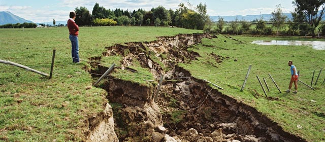A rupture along a fault line
