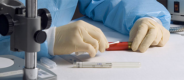 A forensic ESR scientist swabbing evidence