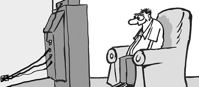 Allan Charles Hawkey cartoon about sport on television