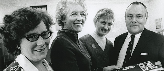Members of the Society for Research on Women present a report on urban women to Robert Muldoon, 1972