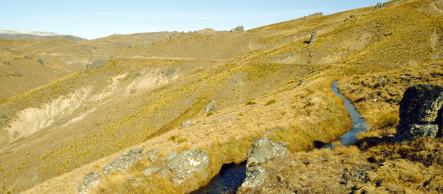 Water race for bringing water to mines, Old Woman Range, Central Otago