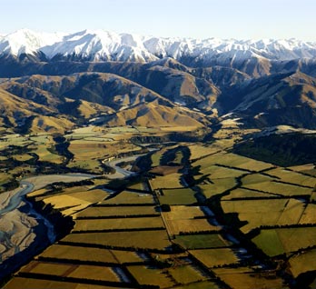 Canterbury farmland and mountains