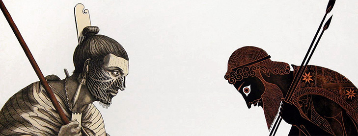 Māori and Greek warriors facing each other