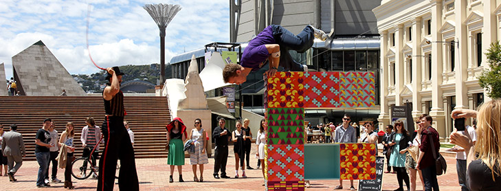 Street artists perform in Wellington's Civic Sqaure