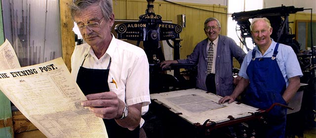 Reprinting the first issue of the <em>Evening Post</em> on the original press, 1997