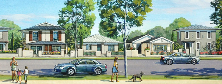 Painting of suburban street