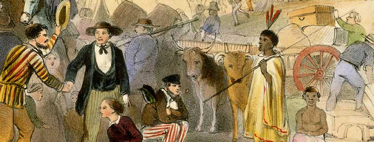 Painting of British settlers and Māori man