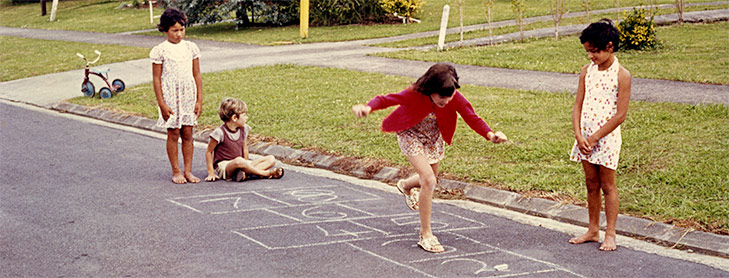 Children playing hopscotch