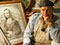Karl Sim, New Zealand’s best known art forger, with some of his copied artworks