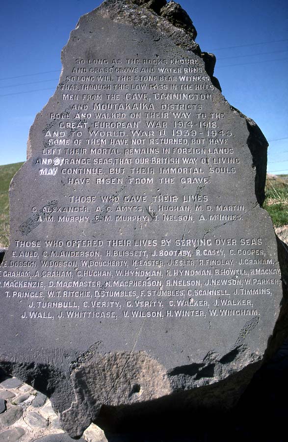 Close up of the war memorial at Cave, showing the text of the memorial's inscription