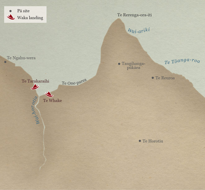 Map of Wai-horotiu (the future site of Auckland) in 1840), showing Māori settlements and place names