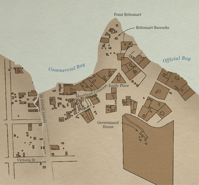 Map of Auckland in 1842, showing new names and division of the land into sections and streets