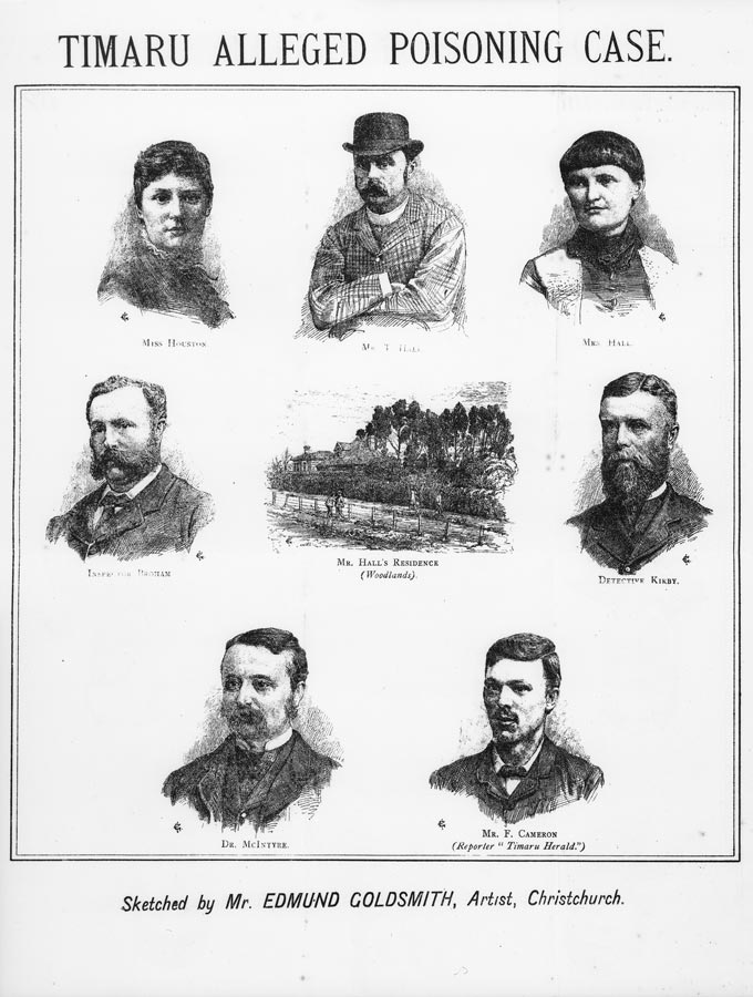 Drawings and names of men and women printed on a newspaper page