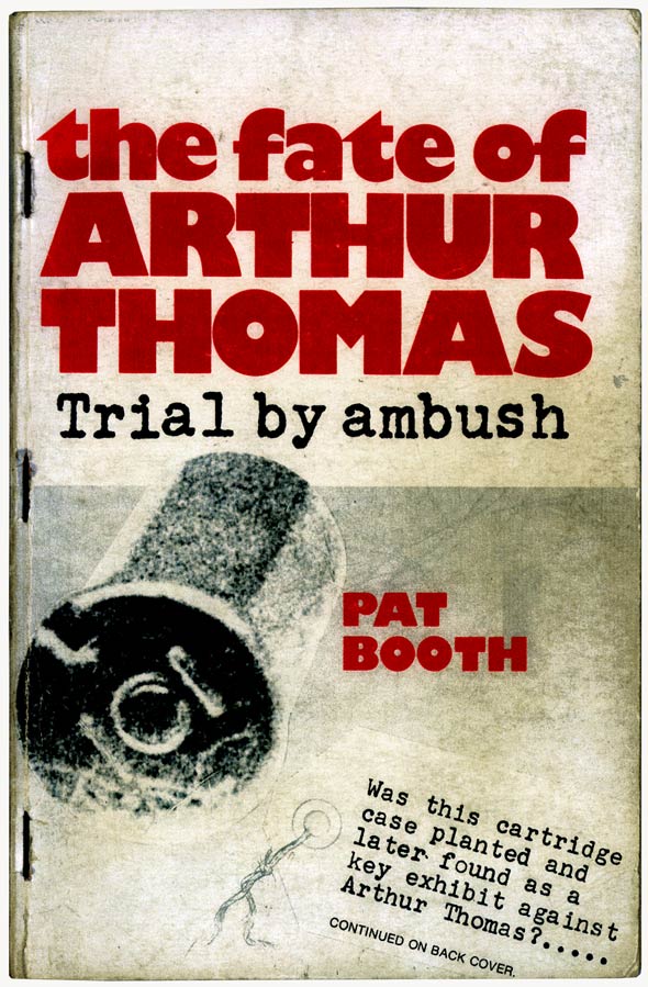 Book cover with The fate of Arthur Thomas in red text and a picture of a bullet casing